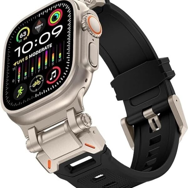 Black Silicone Band With Titanium Adapter