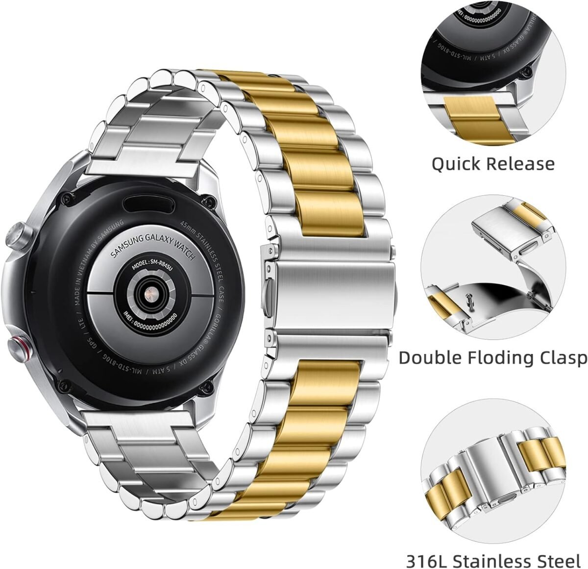 Metal Strap Silver-Gold 20mm - 22mm