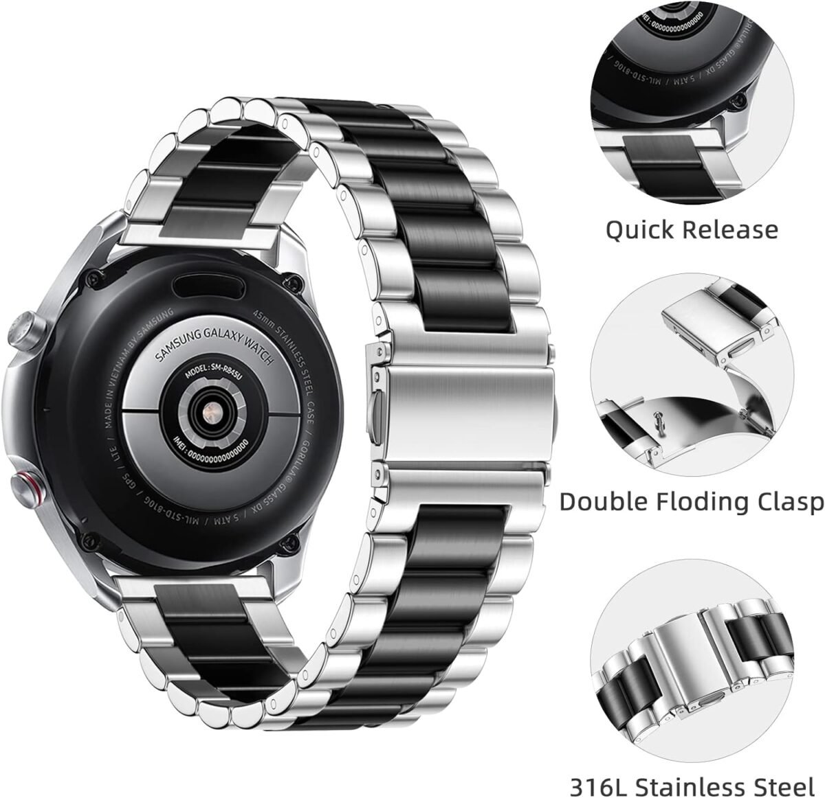 Metal Strap Silver-Black 20mm | 22mm