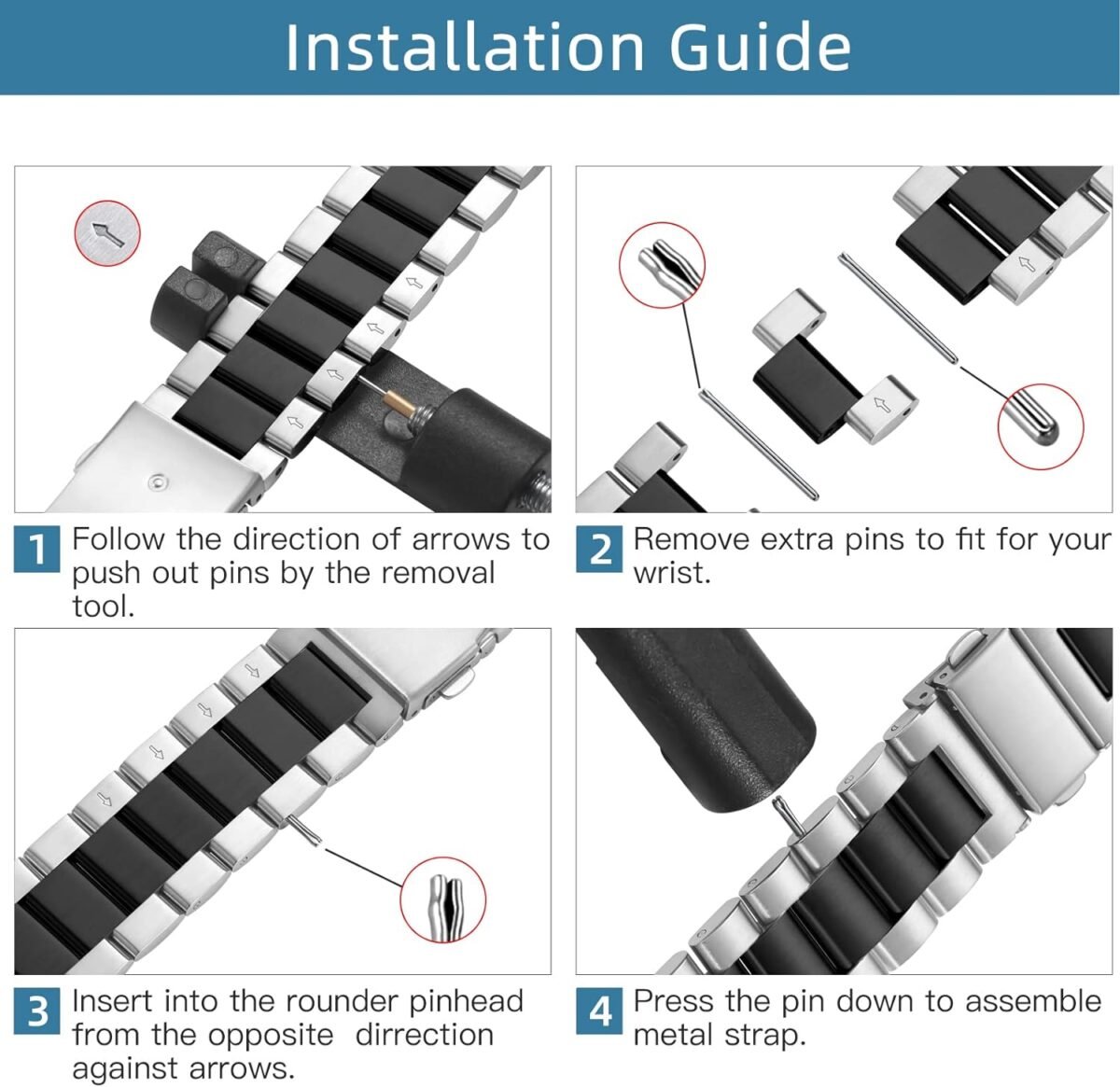 Metal Strap Silver-Black 20mm | 22mm